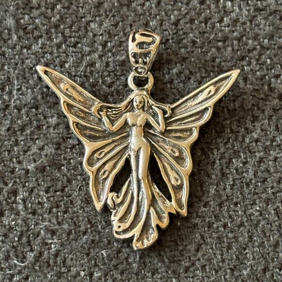 VTG Sterling Silver Art Nouveau Fairy Forklore Pendant  Stamped 925 - Picture 7 of 7